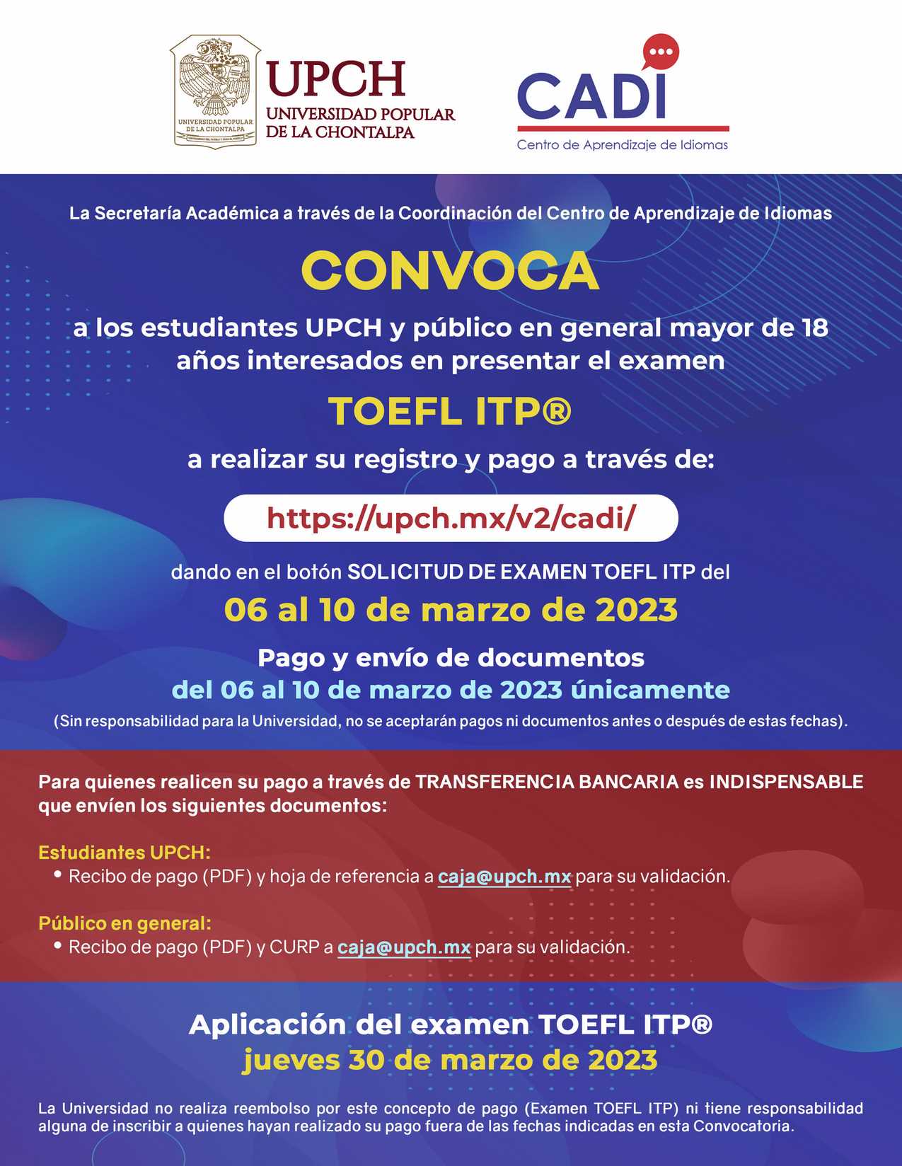 Convocatoria Examen TOEFL Marzo2023 (mIN)