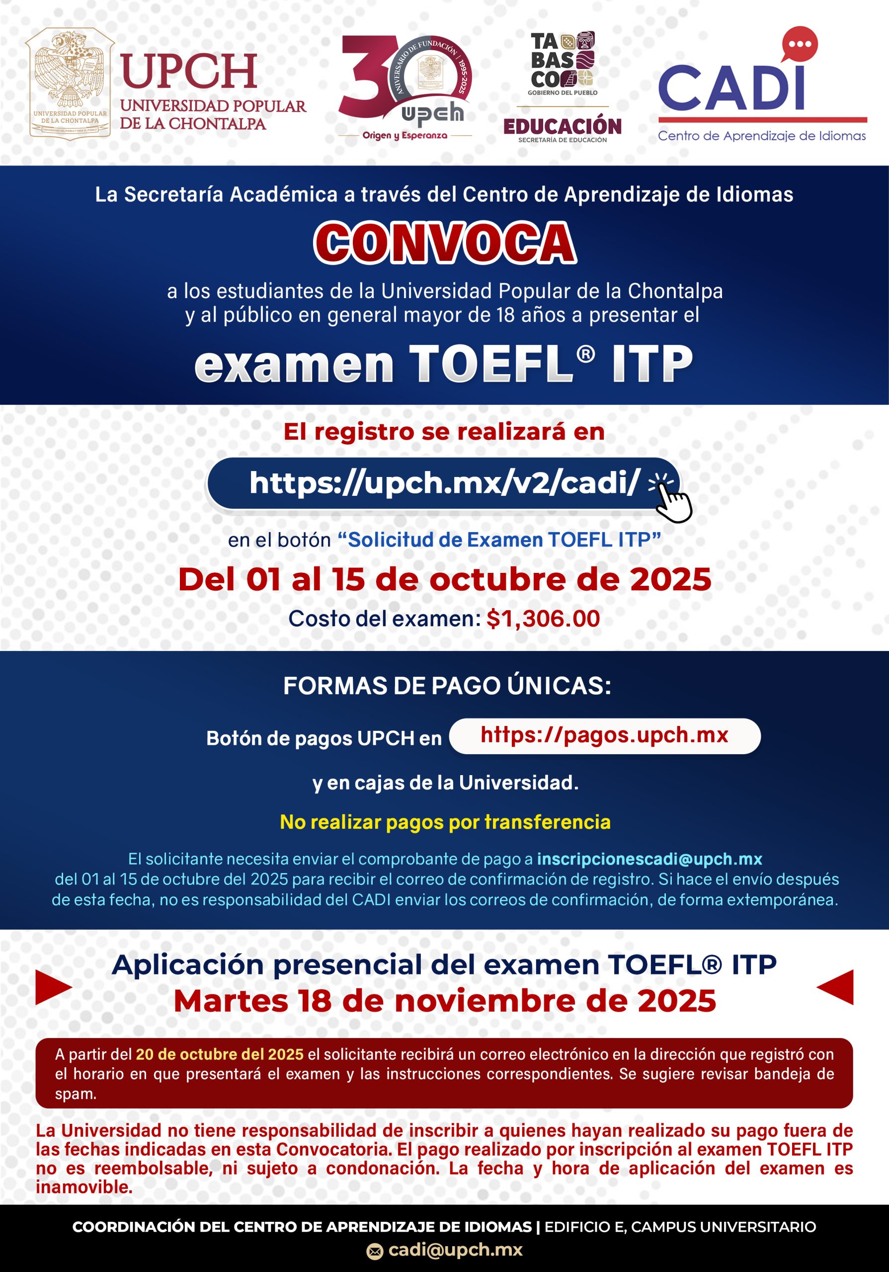 Flyer Examen TOEFL oct2025